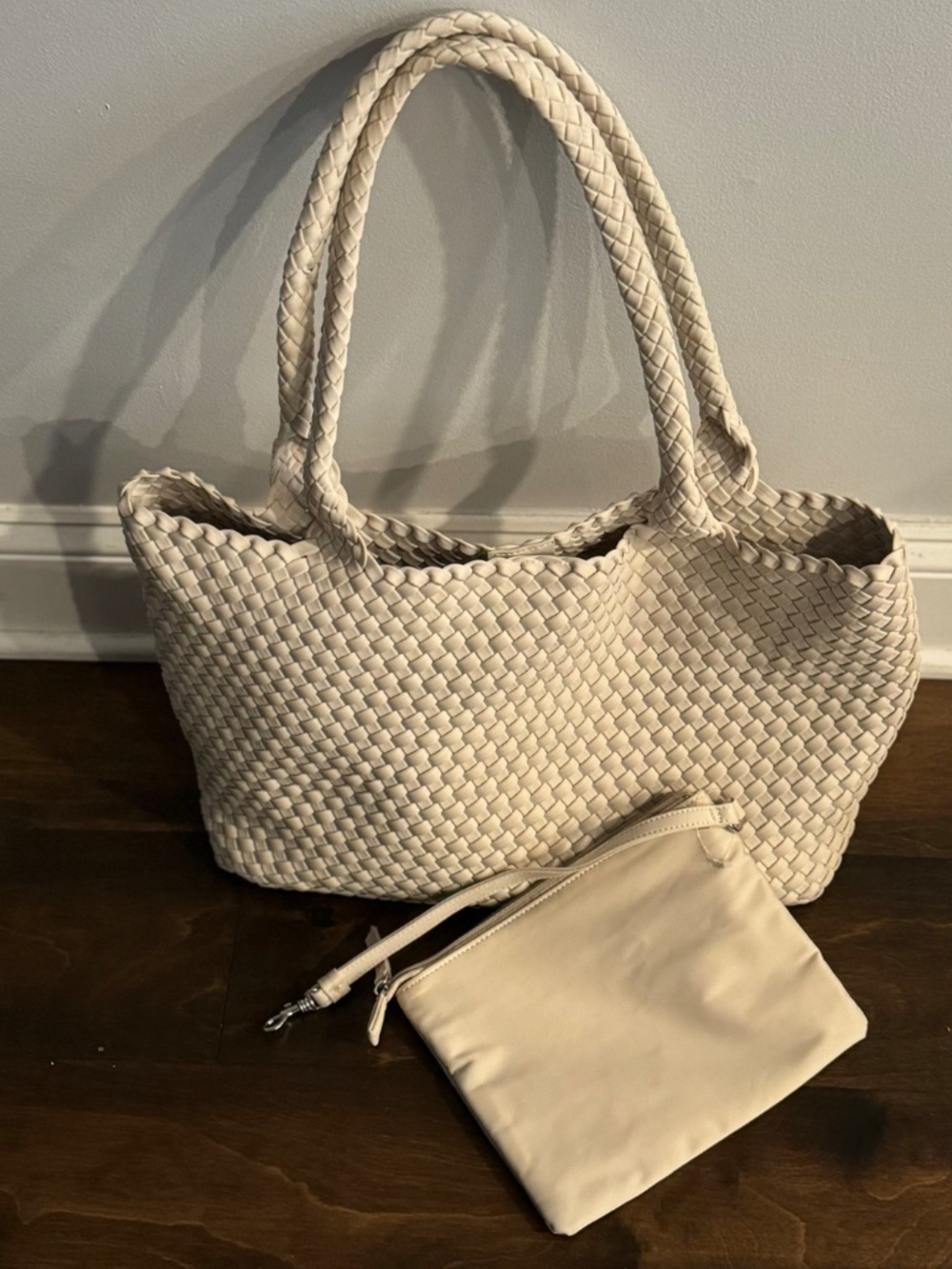 BCBG Woven Large Tote Bag & Pouch Set